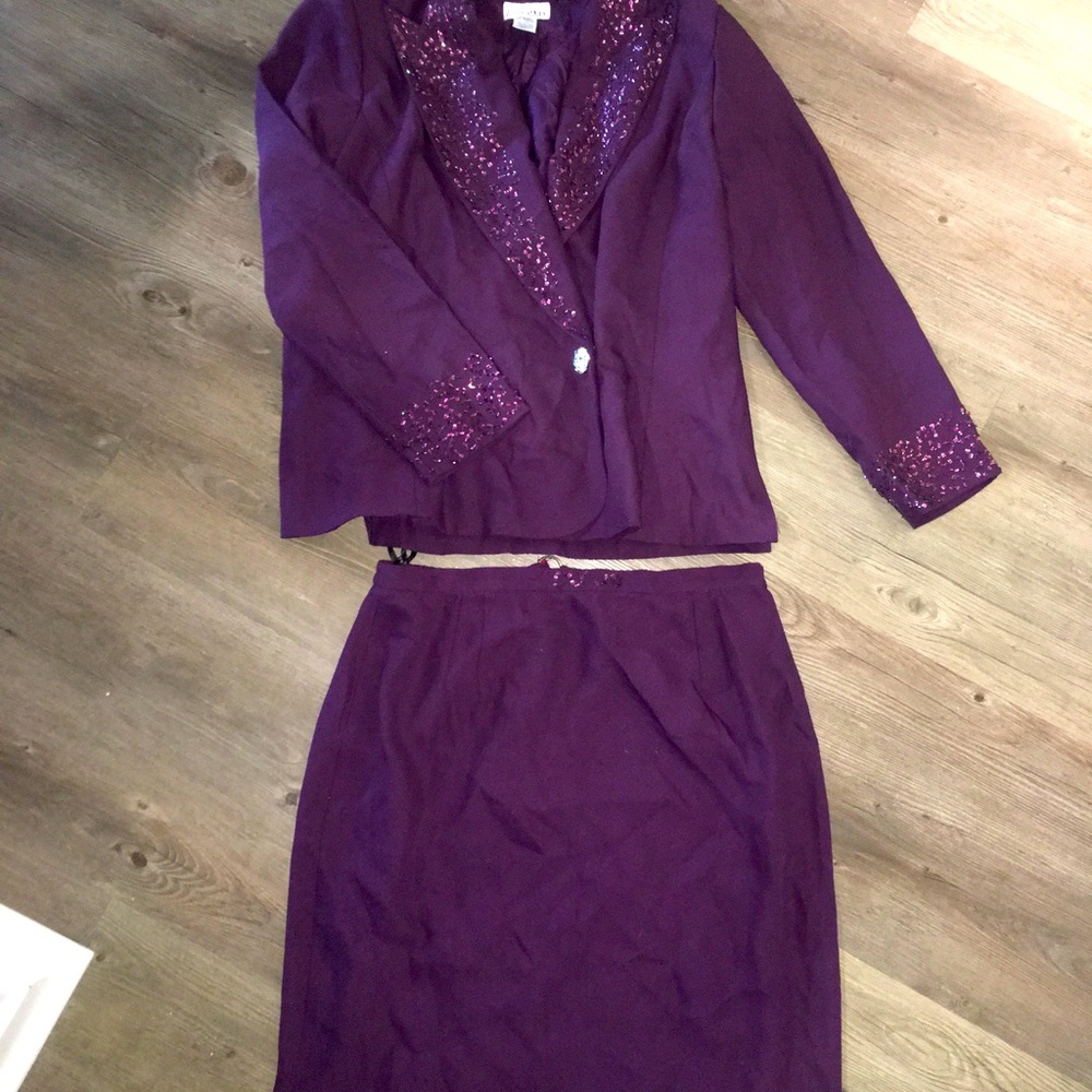 Vintage grandma dress suit beaded blazer and midi skirt wedding New Years Xmas